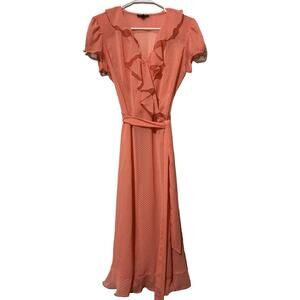 MSK Womens Pink White Polka Dot S Sleeve Midi Dress Sz 8 Used Vintage
